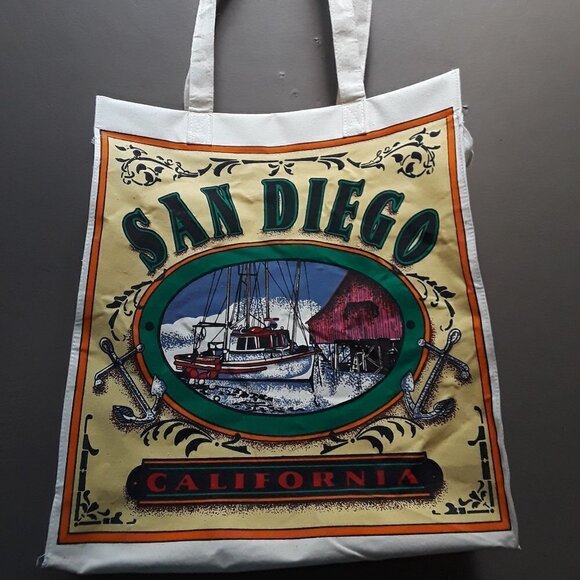VTG Canvas San Diego Graphic Tote Bag - Picture 1 of 15